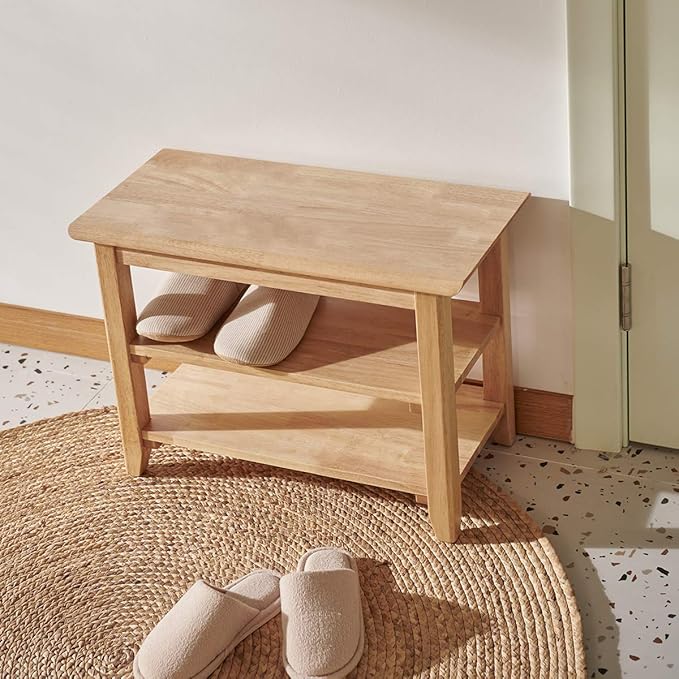 XKZG Storage Bench Wooden Shoe Rack Bench Simple Style Wood Entryway Bench (Natural,23.6")