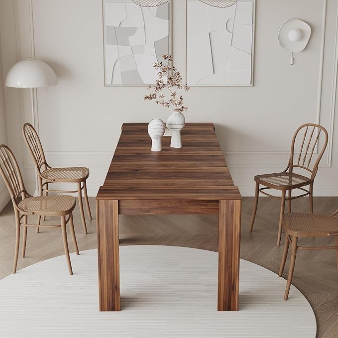 DMAITH 20"-118" Extendable Dining Table for 2-12 People, Modern Modular Extension Table, Space-Saving Extra Long Folding Dining Table, Multifunctional Conference Meeting Table, Walnut