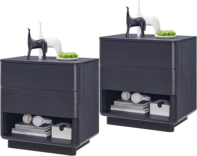 ACCOHOHO Nightstand Set of 2 with Charging Station, 22" Large Modern Bedside Table with 2 Drawers Storage,Push-to-Open End Table for Bedroom,Living Room,Black