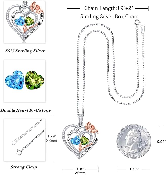 Iefil Christmas Gifts for Wife Women - 925 Sterling Silver Double Birthstone Necklace, Anniversary Birthday Gifts for Women, Jewelry Gift for Wife Girlfriend Mom Her