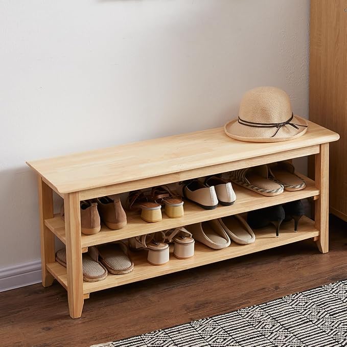 XKZG Storage Bench Wooden Shoe Rack Bench Simple Style Wood Entryway Bench (Natural,39.4")