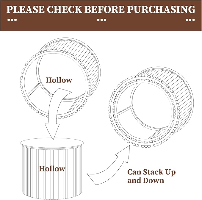 Small Fluted Round Nesting Coffee Table Set of 2, Mid Century Modern Coffee Table Circle Side Table, Wood Nesting Table Farmhouse End Tables Set for Living Room, Bedroom, Small Spaces(Walnut