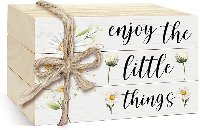 3 Pcs Decorative Books for Home Decor, Mini Faux Books Decoration, Daisy Wooden Books Tiered Tray Decor, Stacked Books for Decorating Living Room Coffee Tables Bookshelf Fireplace（08）