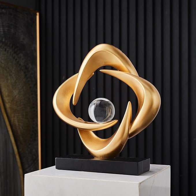 FJS Abstract Art Statues for Home Decor, White 4 Pointed Star Sculpture, 10.8" H Modern Coffee Table Bookshelf Decor Accents, Decorations for Living Room Dining Room Office Hotel (Gold)