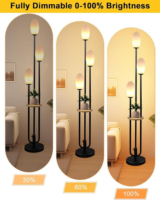 Lightdot Black Dimmable Floor Lamp with Table, 63IN Mid-Century Oval Floor Lamps with 3000K Soft Warm White Bulbs, 3-Lights Candle Holder Style Modern Tall Standing Lamp for Living Room