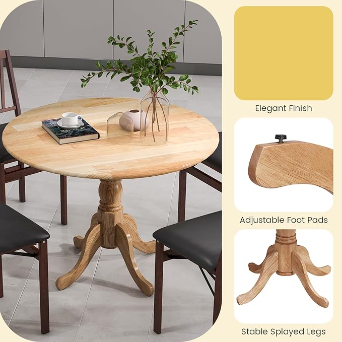 Giantex Round Dining Table, 39" D X 29" H, Rubber Wood Pedestal Table W/Round Tabletop & Curved Trestle Legs, 4-Person Dinner Table for Kitchen, Dining Room, Restaurant (Natural)