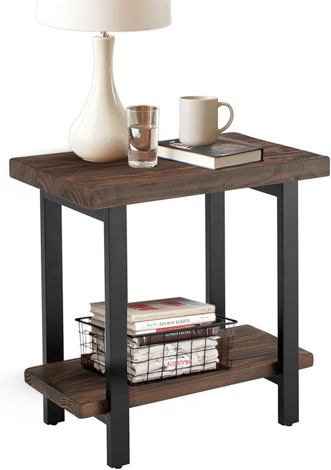 Pomona 27-Inch Wood End Table in Rustic Natural Finish with Metal Legs - 2-Tier Modern Farmhouse Side Table for Home Décor or Accent in Living Room, Bedroom, and Office by Alaterre Furniture