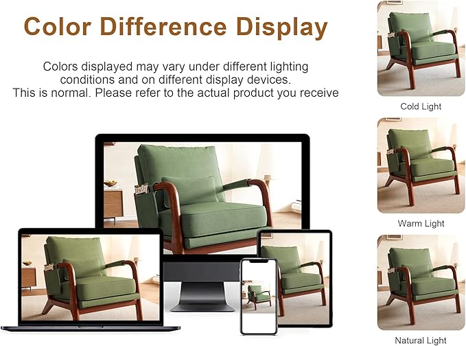 Mid Century Modern Chair, Upholstered Lounge Arm Chair with Solid Wood Frame, Comfy Accent Chair for Living Room, Bedroom, Reading, Reception,Green