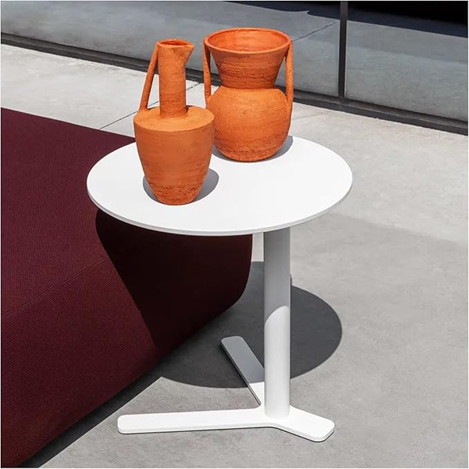 C Shaped Metal End Table, Small Round Side Table for Living Room, Bedroom, Office, Iron Accent Table for Sofa Couch, Drinking Tables for Cafes and Beverage Shops (White, Heights 24.8in)