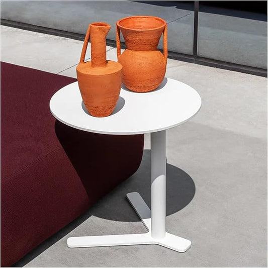 C Shaped Metal End Table, Small Round Side Table for Living Room, Bedroom, Office, Iron Accent Table for Sofa Couch, Drinking Tables for Cafes and Beverage Shops (White, Heights 27.6in)