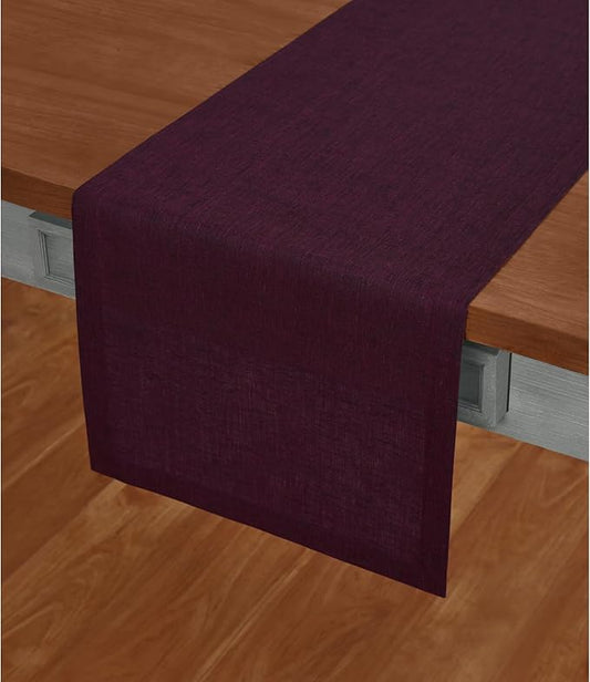 Solino Home Linen Small Table Runner 48 Inches - Athena, 100% Pure Linen Chambray Burgundy Table Runner 14 x 48 Inch Ideal for Dresser and Coffee Tables - Fall, Halloween, Thanksgiving, Christmas