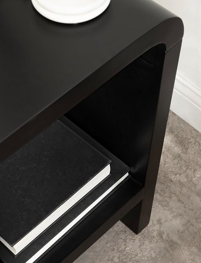Kate and Laurel Reddy Modern Arched Wood Side Table, 16 x 12 x 24, Black, Contemporary Two-Tier End Table for Use as a Bedroom Nightstand or Small Record Player Stand