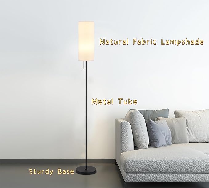 Floor Lamp for Living Room, Modern Standing Lamps with Lampshade, Minimalist Tall Lamp with Chain Switch for Living Room, Bedroom, Kids Room, Office,Standing Lamp LED Bulb Included (White Shade)