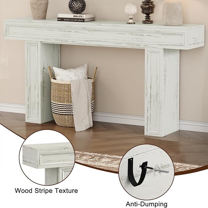 Rresyet 63 Inch Long Console Table, Sofa Table Behind Sofa, Wooden Entryway Table, Farmhouse Entryway Table for Entry, Hallway, Living Room (White)