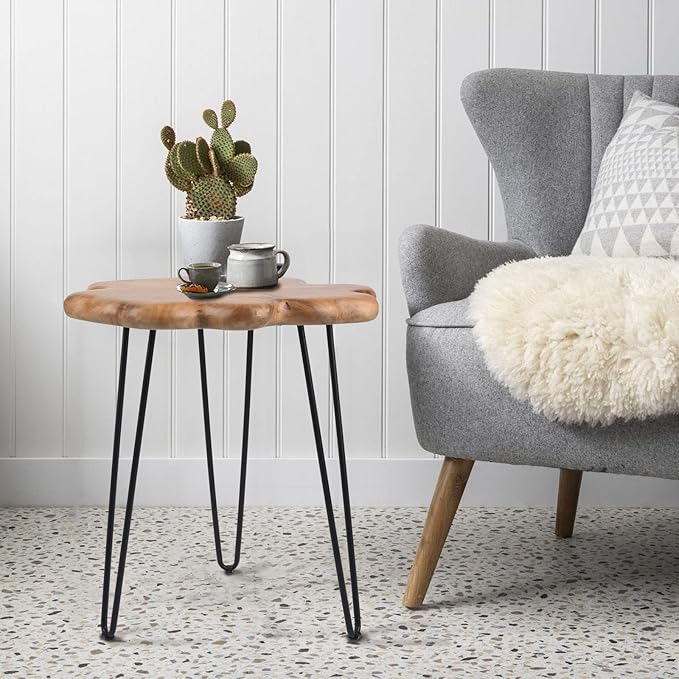 19.5 Inch Live Edge Side Table, Wood Freeform Small End Table with Waterproof, Rustic Accent Table Unique for Living Room, Bedroom, Home