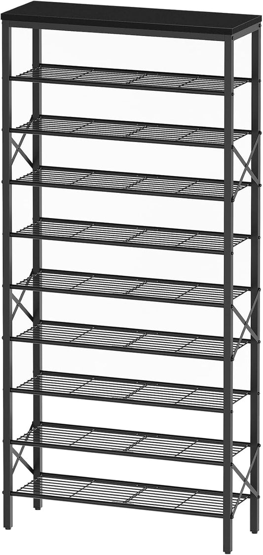 10 Tier Shoe Rack, Large Capacity Shoe Storage Organizer Holds 40 Pairs, Sturdy and Stable, for Entryway, Hallway, Closet, Dorm Room, Black SS10BB
