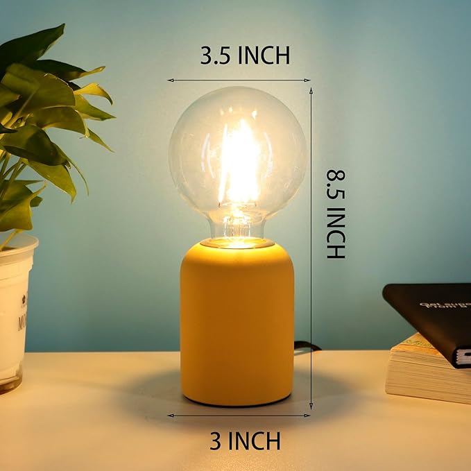Mini Modern Yellow Concrete Bedside Table Lamp, 3.5 x 3.5 x 8.5 Inch Nightstand Lamps, with Spherical Bulb Round Side Table Lamp for Bedroom Living Room Entryway Table Lamps
