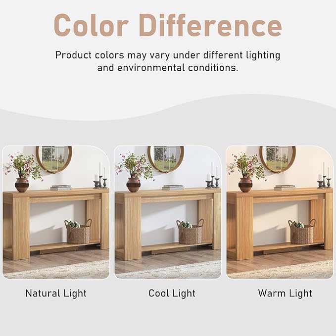 62 Inch Extra Long Console Table with Storage, Farmhouse Wood Entryway Table with Thickened Base, Narrow Entryway Accent Table for Living Room, Hallway, Entrance, Natural Oak