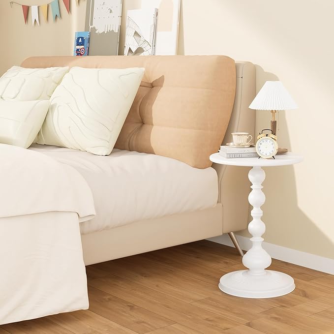 Metal Round Side Table, Small Drink Table for Small Spaces, Matte Modern Accent End Tables Coffee Tables, Pedestal Tables for Living Room, Bedroom, Corners, and Office, 21'' Height (White)