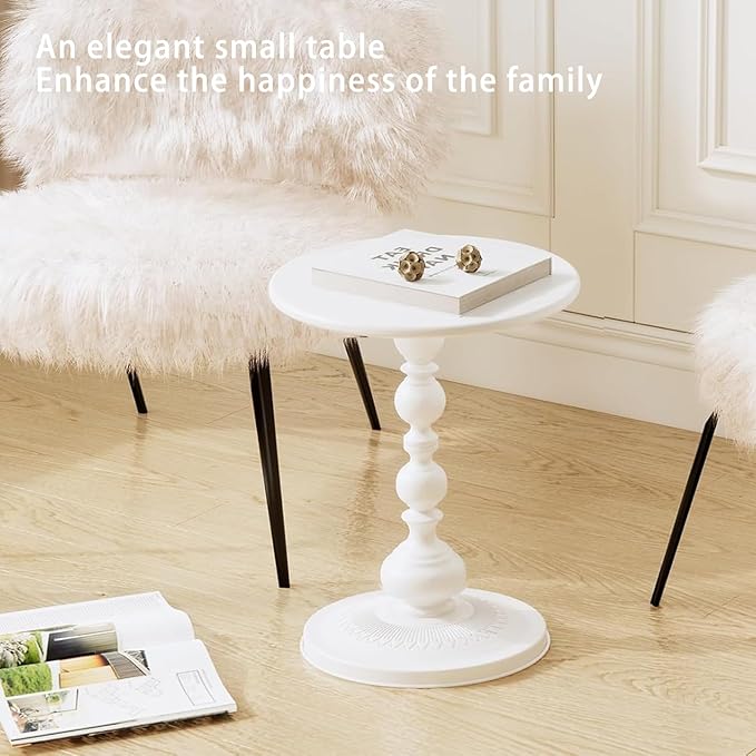 Pedestal White Metal Side Table, Small Sofa Coffee Table, Small TV Tray Table for The Sofa In the Living Room and Bedroom, Mini Coffee Table is Lightweight and Convenient to Move, 20.47 (H) *11.8 (W)
