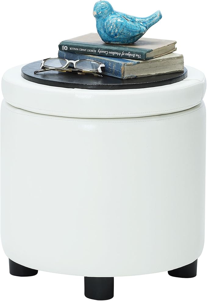 Designs4Comfort Round Accent Storage Ottoman with Reversible Tray Lid