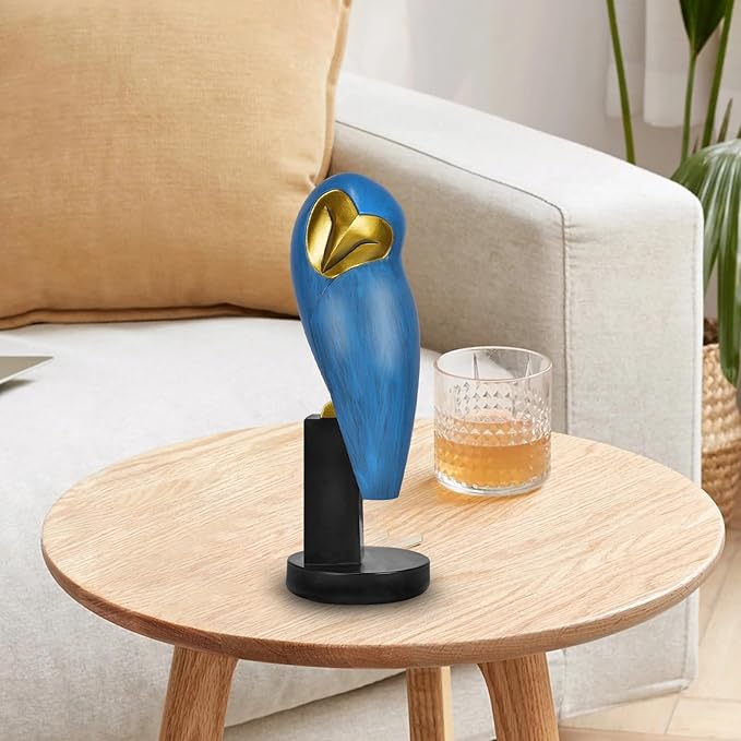 Owl Statue for Home Decor Accents, mid Century Modern Decor, Vintage Owl Figurines Gifts for Birds Lover, Handmade Vintage Sculptures for Living Room, Home, Office (Blue)