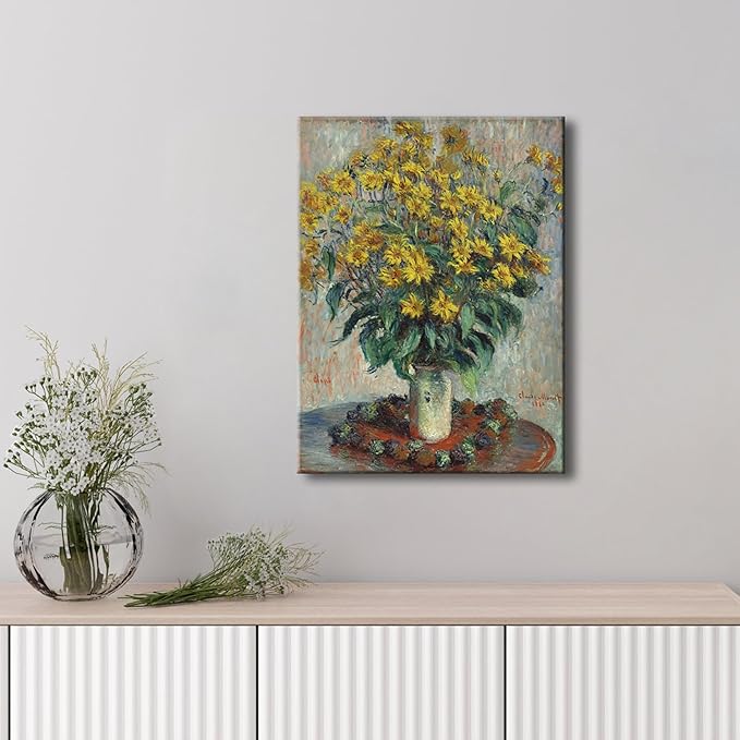 Wieco Art Canvas Print Wall Art Jerusalem Artichoke Flowers Still Life Art by Claude Monet Impressionism Art Print for Living Room Bedroom Home Kitchen Decorations