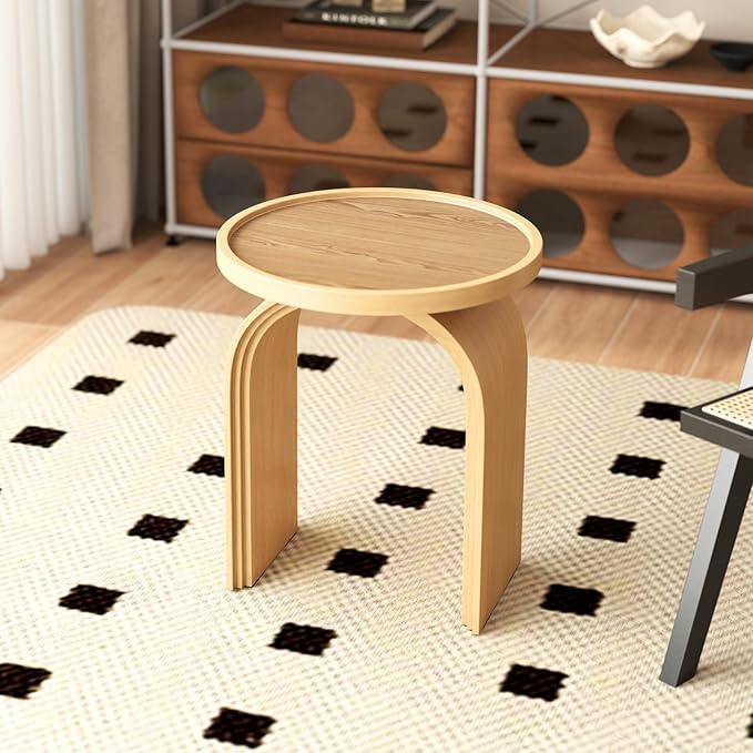 Round Side Table, Farmhouse Wood End Table with Sturdy Base, Small Drink Table for Living Room, Bedroom and Small Spaces