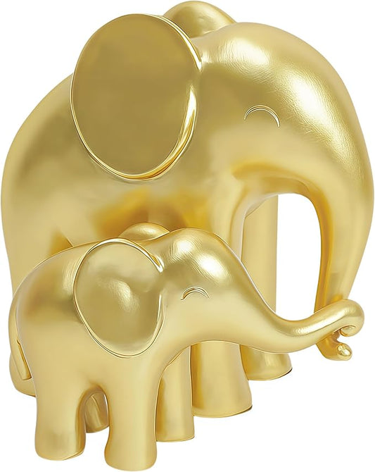 Elephant Figurines Gold Home Decor-Mom and Baby Elephant Statues,House Decorations Living Room,Modern Style Sculptures for Table Bookshelf Office Desktop TV Stand Decor,Gift for Women