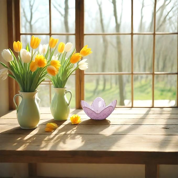 Small Purple Flower Jewelry Dish, Glass Jewelry Ring Tray Trinket Bowl, Nightstand Decor Ring Holder for Women, Wedding, Birthday, Mother's Day Gifts for Women
