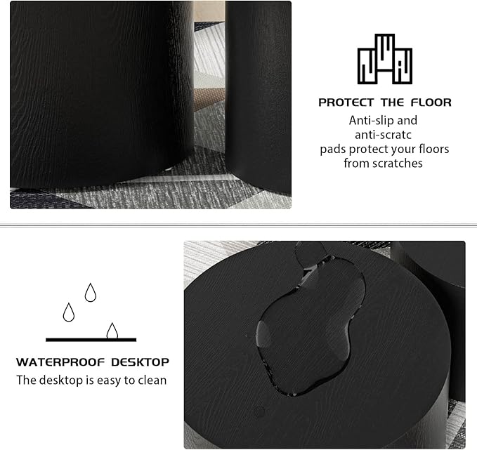 Kevinplus Round Nesting Coffee End Tables Set of 2, Small Space Living Room/Office, No Assembly (Matte Black)