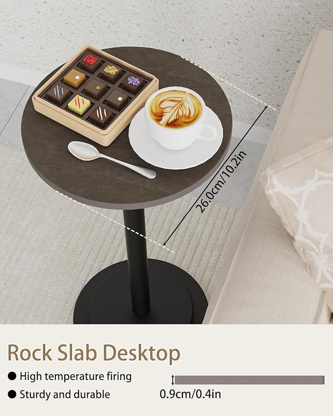 Height Adjustable Drink Table, Vintage Round Indoor Metal Plant Stand, for Small Spaces, Living Room, Bedroom, Cocktail, 1 Pack, Dark Brown, GBZ001CZ-1