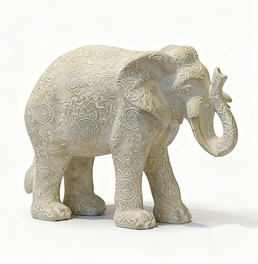 Guichifun Elephant Statues Decor Collectible Figurines - Cream Resin Boho Elephant Decoration Handmade Brings Good Luck Health for Living Room Shelf Office Gifts for Women 7.25 x 3.25 x 5.75 Inch