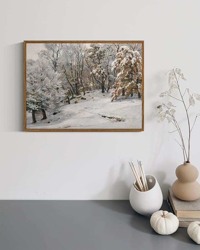 ARPEOTCY Framed Canvas Wall Art, Winter Landscape Christmas Decor, Living Room Snow Scenery Paintings Wall Decor, Home Bedroom Bathroom Vintage Decorations, Christmas Holiday Gifts, 12x16 Inch