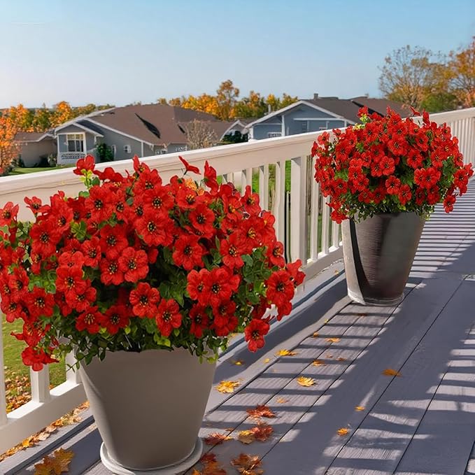 12 Bundles Artificial Flowers for Outdoor Indoor Fake Flowers UV Resistant Artificial Outdoor Flowers Fake Plants Beautiful Faux Flower for Porch Garden Home Patio Decor Home Wedding (Red)