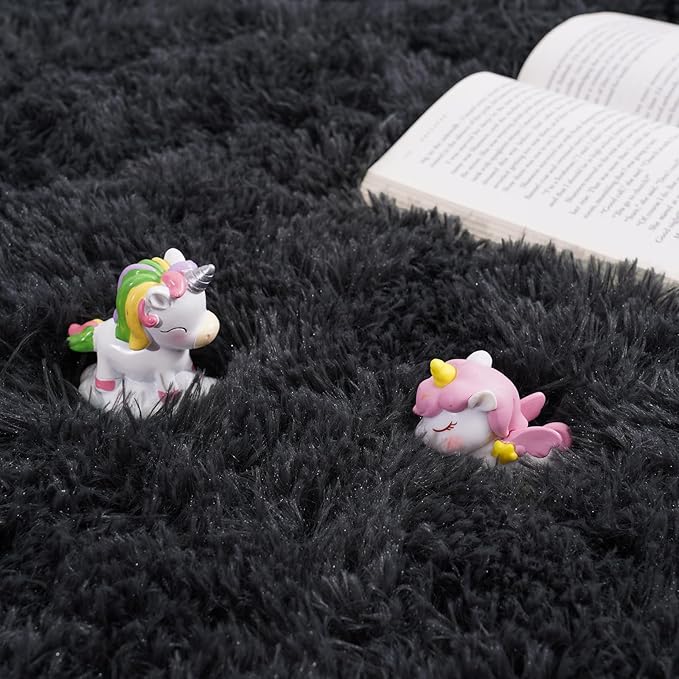 Rugs for Living Room 9x12, Soft Shaggy Modern Shag Area Rug for Bedroom, Upgrade Non-Slip Plush Fluffy Carpet for Kids Boys Girls Room Home Decor Aesthetic, Charcoal Gray