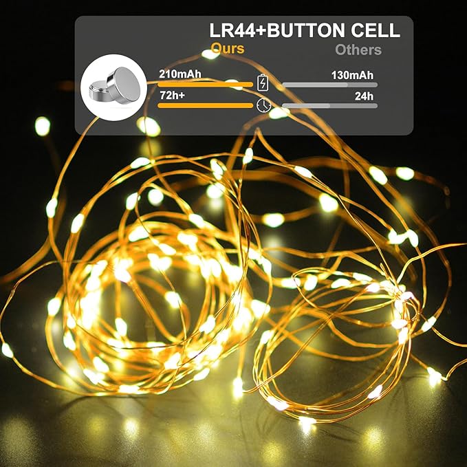 12 Pack Led Fairy Lights - Warm White, Battery Operated LED Silver Wire String Lights, 7FT 20LED Mini Firefly Starry String Lights Waterproof Led Twinkle Lights for Mason Jar DIY Christmas Decor
