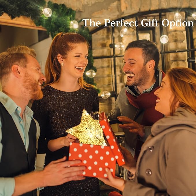 Lewondr Decorative Table Lamp, Christmas Star Night Lamp Winding Cotton Thread Warm LED Light Lamp for Bedroom, Battery Operated Lamp for Tables Cordless Xmas Home Romantic Bedside Table Lamp, White