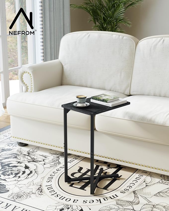 C-Shaped End Table, Small Side Table for Couch, Sofa TV Tray Table for Living Room, Bedroom, Bedside ET-X-BK1