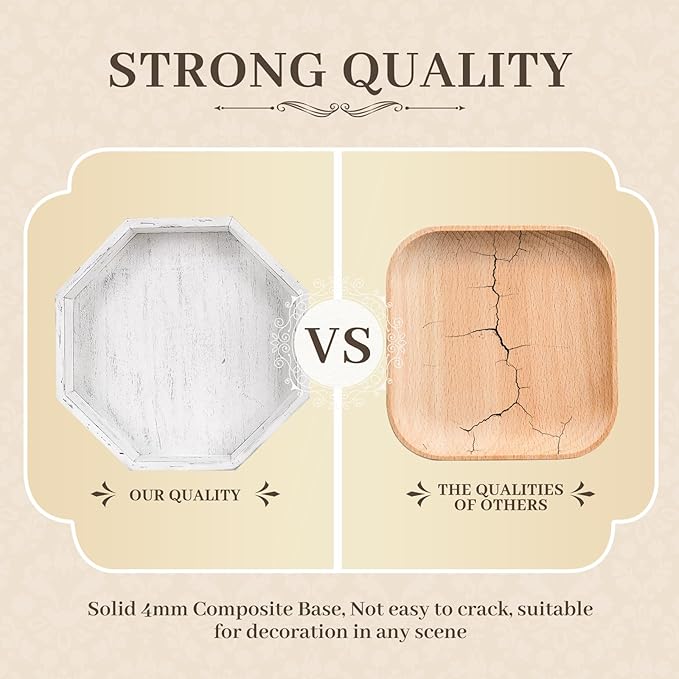 Wooden Decorative Tray, Small Serving Tray with Wood Bead, Farmhouse Big Tray for Ottoman, Countertop, Coffee Tabl, 13" x 13"x 1.6" (Retro White)