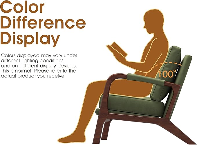 Mid Century Modern Chair, Upholstered Lounge Arm Chair with Solid Wood Frame, Comfy Accent Chair for Living Room, Bedroom, Reading, Reception,Green