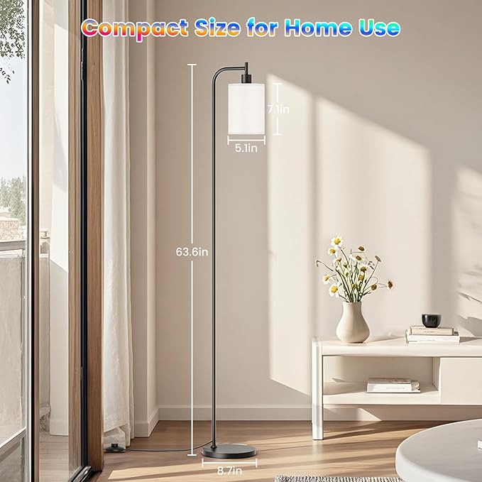RGB Floor Lamp with Linen Shade, Dimmable Tall Standing Lamp with Remote Control, Color Changing Floor Lamps for Living Room Bedroom Gaming Room, 9W RGB Bulb Included