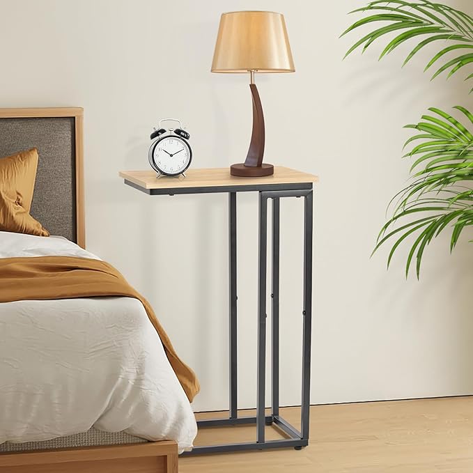 C-Shaped End Table, TV Tray Set of 2, Couch Side Laptop Table, for Living Room, Bedroom, Small Spaces, White, 2 Pack