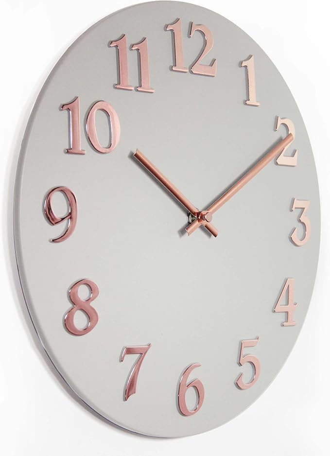 Infinity Instruments Vogue, Modern Matte Finish Open Face Wall Clock, Stunning Easy to Read Metal Hands and Numbers, Easy Hang Keyhole Design, 12 Inch, Grey/Rose Gold…