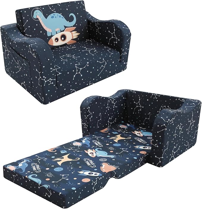 MeMoreCool Toddler Couch Sofa – 2-in-1 Foldable Kids Chair & Lounger for Ages 1–3 Soft Star Pattern | Pull-Out Sleep Sofa | Ideal for Playroom or Travel