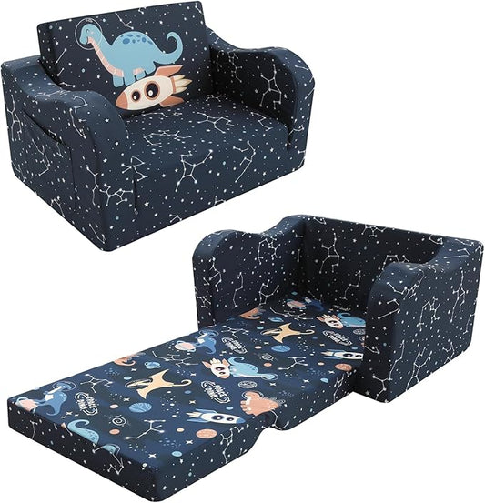 MeMoreCool Toddler Couch Sofa – 2-in-1 Foldable Kids Chair & Lounger for Ages 1–3 Soft Star Pattern | Pull-Out Sleep Sofa | Ideal for Playroom or Travel