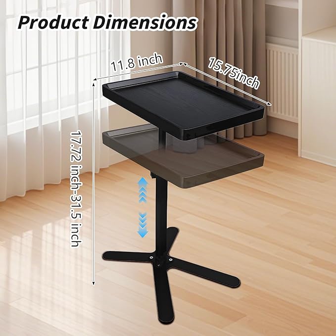 Simcat Adjustable Height Side Table TV Tray, C Shaped End Table, Couch Tables for Living Room, Bedroom, Corners and Office(Black)