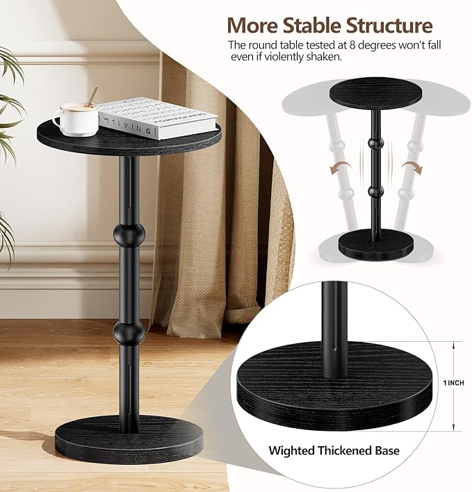 Drink Table, Small Round Side Table for Small Spaces, Modern Accent Round End Tables with Metal Leg, Thickened Wood Pedestal Coffee Tables for Living Room, Bedroom, Narrow Corners,Sofa Couch