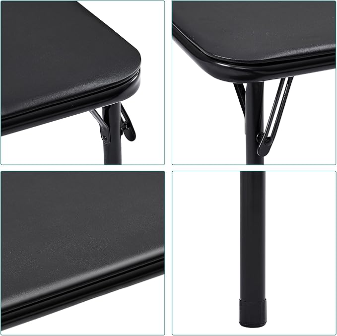 VECELO Folding Card Table and Chair Set of 5 Foldable with Padded Upholstery Tabletop, Metal, Black