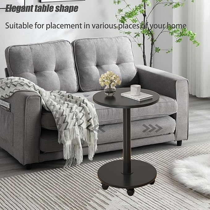 Pedestal Table on Wheels TV Tray Table, Rotating Couch Round Tables, Small Side Table for Living Room and Bedroom Sofas, Beds, Mini Coffee Tables, (H) 22.4 *(W) 11.8 (Assembly Required)